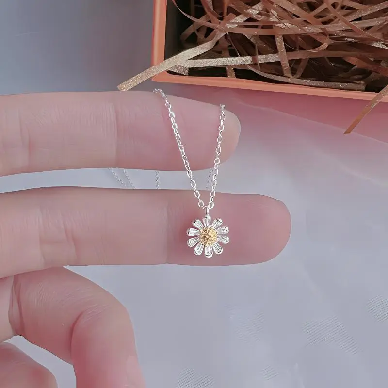 KEMLAIDA 925 Sterling Silver Daisy Necklace Women's-4