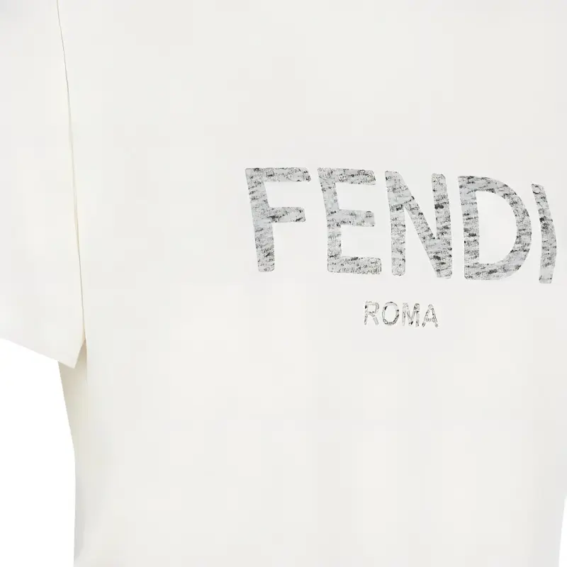 FENDI Logo Letter Print Straight Fit Short Sleeved T Shirt T Shirt Women's White-7