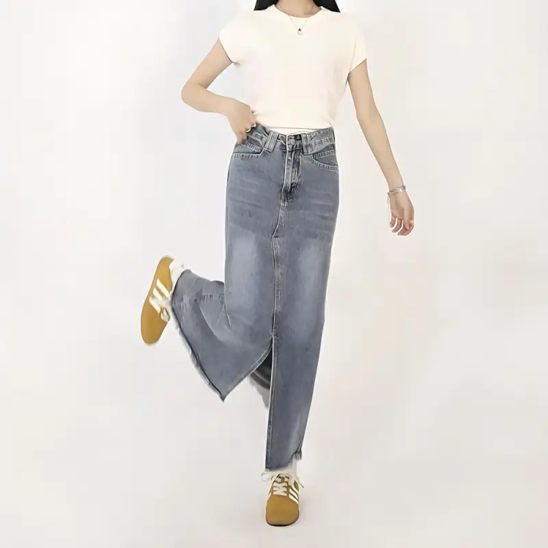HELEH Denim Long Skirts Women's Vintage Blue-1