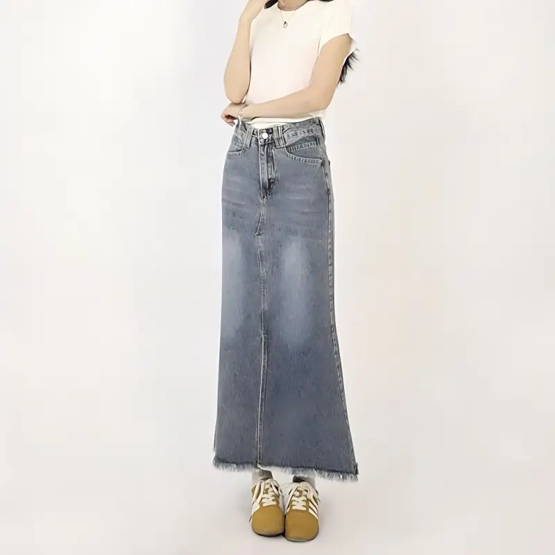 HELEH Denim Long Skirts Women's Vintage Blue-2