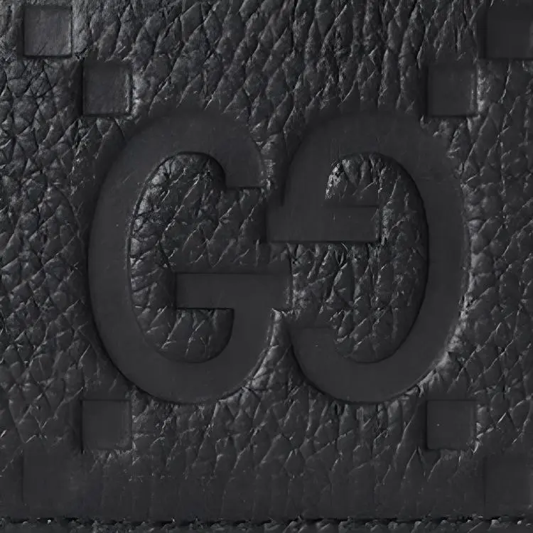 GUCCI Grained Leather Card Holder Large Size Men's Black-4
