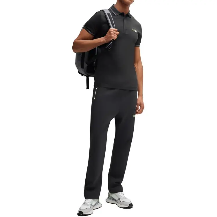 HUGO BOSS Interlock Cotton Slim Fit Polo Shirt With Mesh Logo Polo Shirt Men's Dark Gray-2