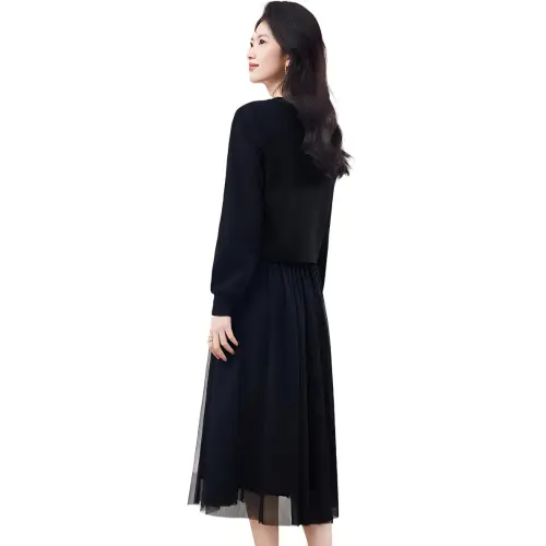 XINFEIYU Skirt Set Women's Black Top/Black Tank Dress