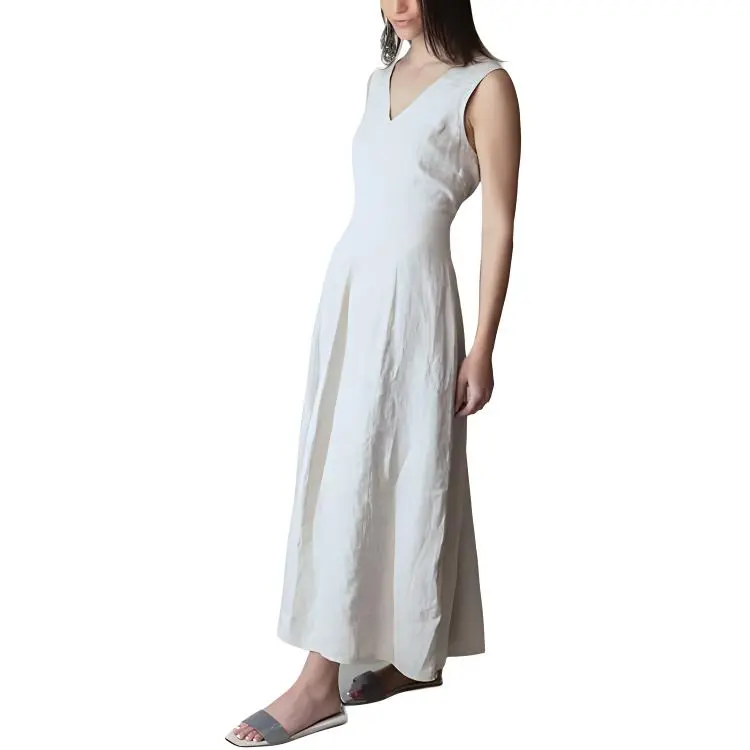 Brunello Cucinelli V neck Linen Maxi Dress-3