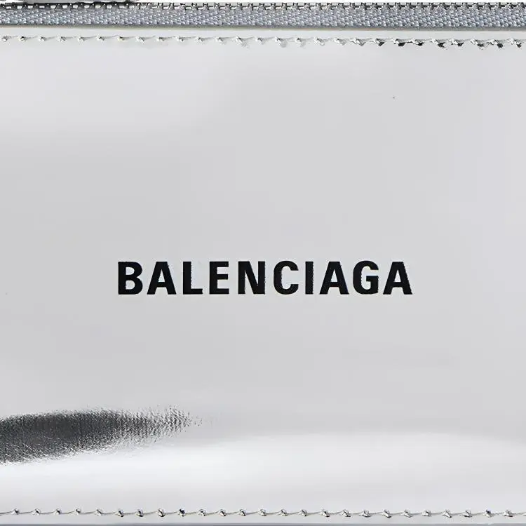 Balenciaga Mirror Finish Effect Calfskin Wallets Card Holders Large Size Women's Silver-2
