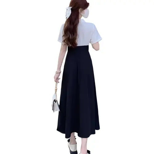MOONCORE Short Sleeved Dress Women's Black White