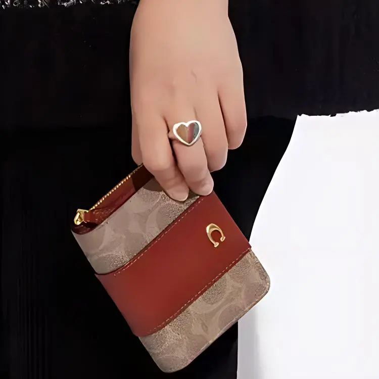 COACH Billfold Wallet Canvas Card Holder, Wallet Women's Monogram Brown & Rusty-4