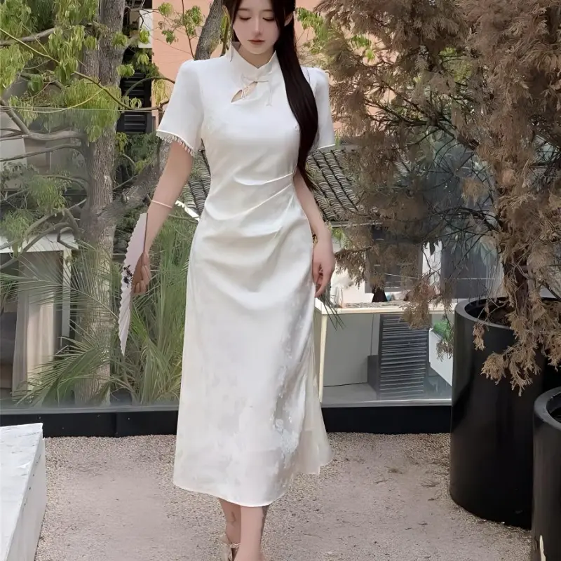 Short Sleeved Dress Style Women's Apricot Single Item-8
