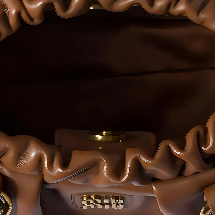 MIU MIU Leather Shoulder Bag Mini Women's Cognac-4