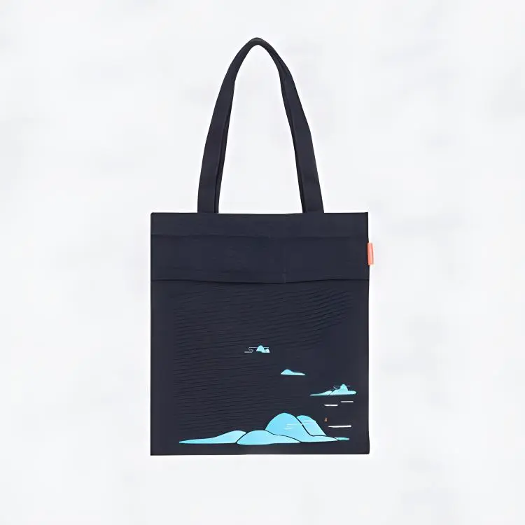SUZHOU MUSEUM Cotton Tote Bag, Shoulder Bag Medium Size Unisex Blue/Gray-3