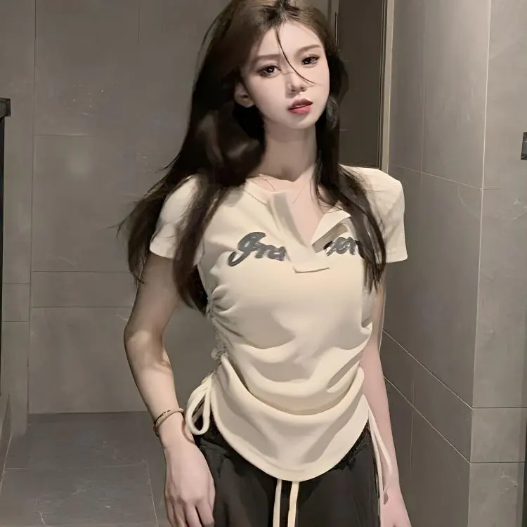 Vine Color Fashion T Shirt Women's Apricot Single Item-11