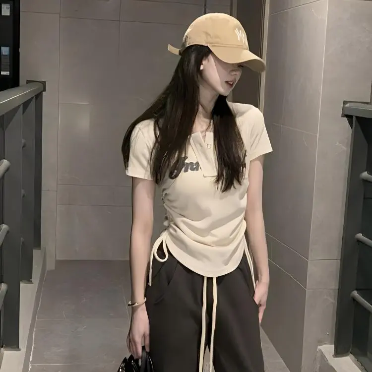 Vine Color Fashion T Shirt Women's Apricot Single Item-13