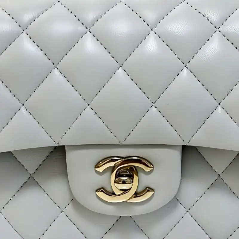 CHANEL 23C Spring Classic Flap CF Sheepskin Flap Bag, Shoulder Bag, Crossbody Bag Trumpets Women's Light Gray-1