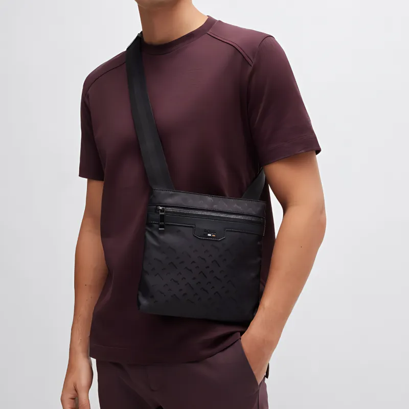HUGO BOSS Polyamide With Jacquard Crossbody Bag, Shoulder Bag Men's Black-3