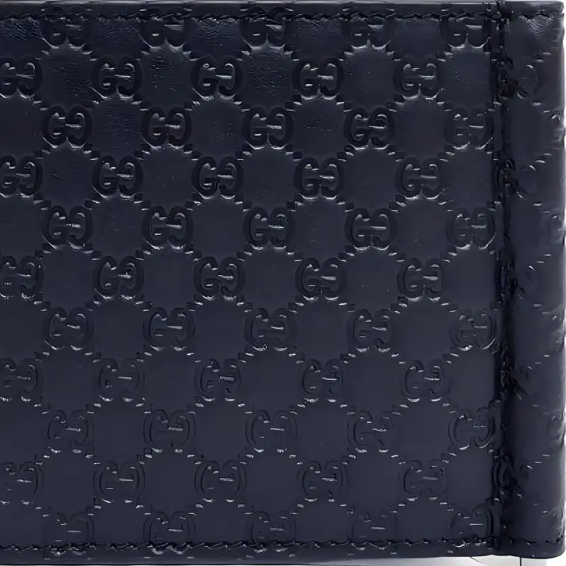 GUCCI Leather Money Clip Card Holder Men's Blue-4