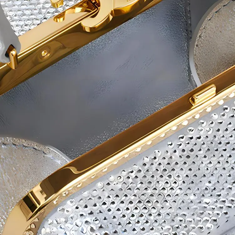 CELINE Rhinestone-Embellished Suede Calfskin Handheld Makeup Box Women's Silver-3