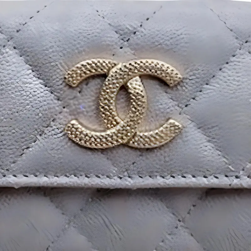 CHANEL Grained Calfskin Wallet Small Size Women's Light Gray-2