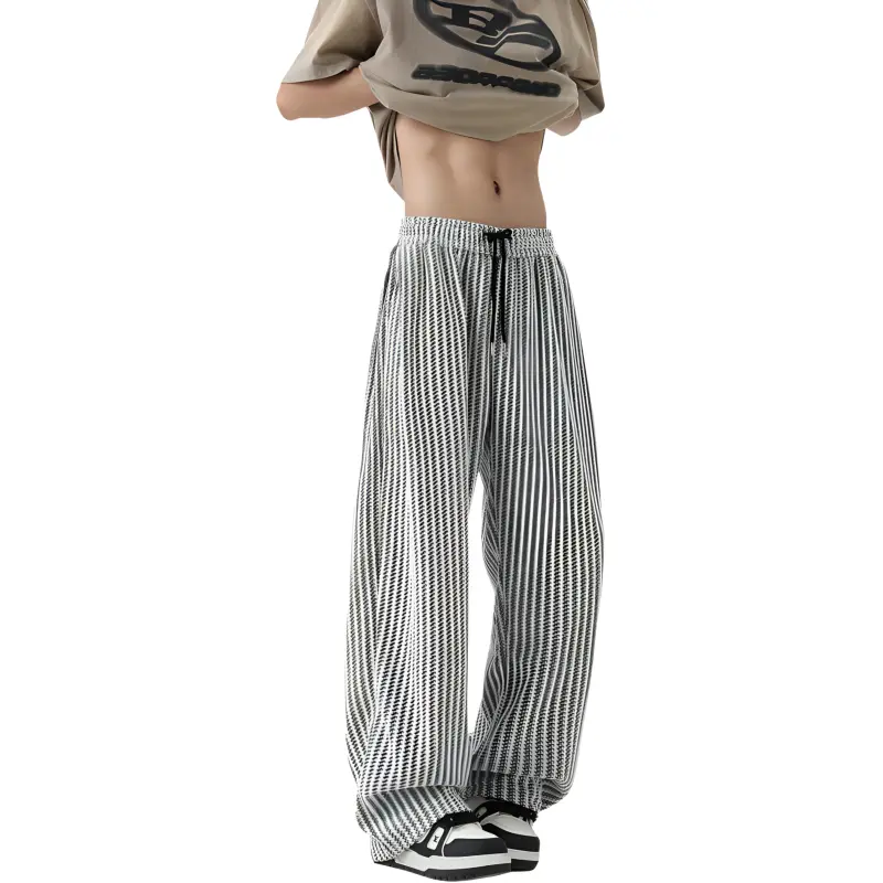 Chisportate Casual Pants Unisex Black White Stripes-2