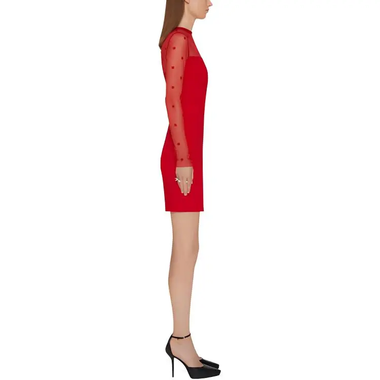 Givenchy Mock Neck Midi Tubino Dress 'Vermillion'-3