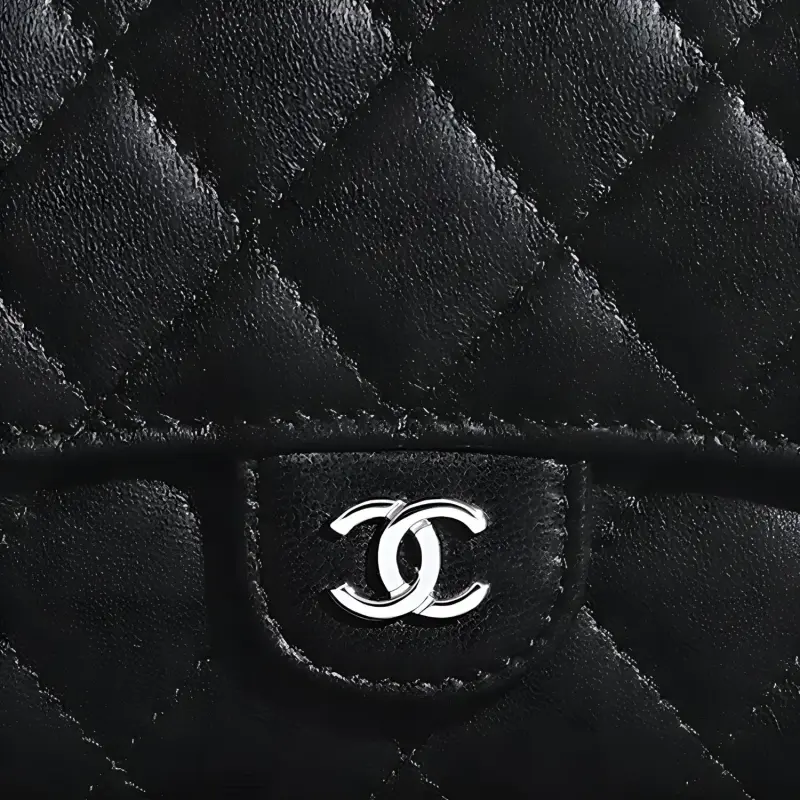 CHANEL Lambskin Flap Wallet Women's Black-3