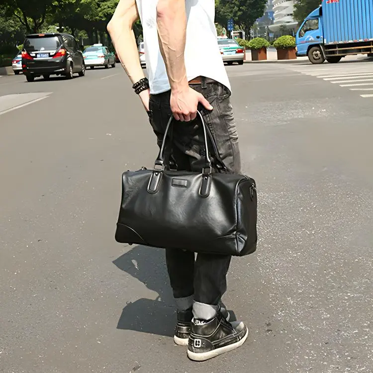 GEERDUN PU Travel Bag Unisex Black-4