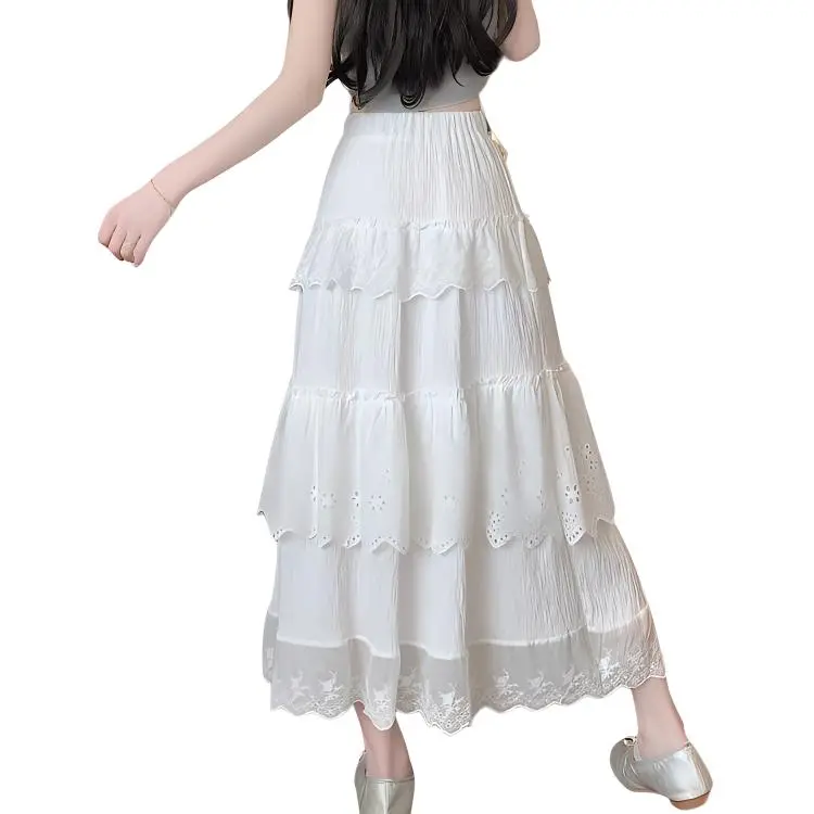 HTHK Casual Long Skirt Women's White-1