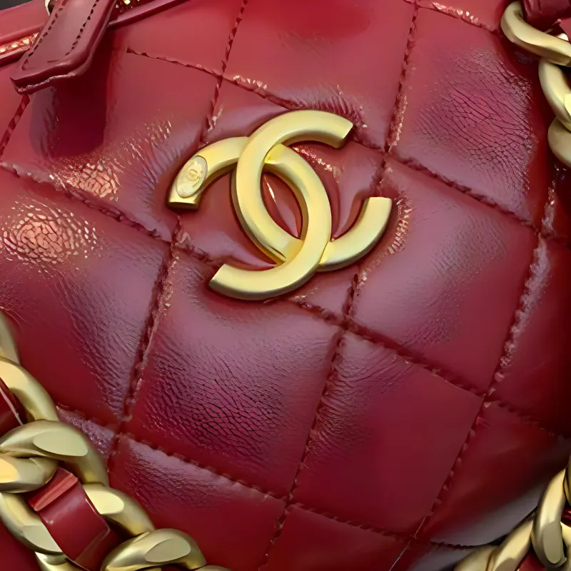 CHANEL Calfskin With Gold Tone Metal Bowling Bag, Shoulder Bag Women's Red-1