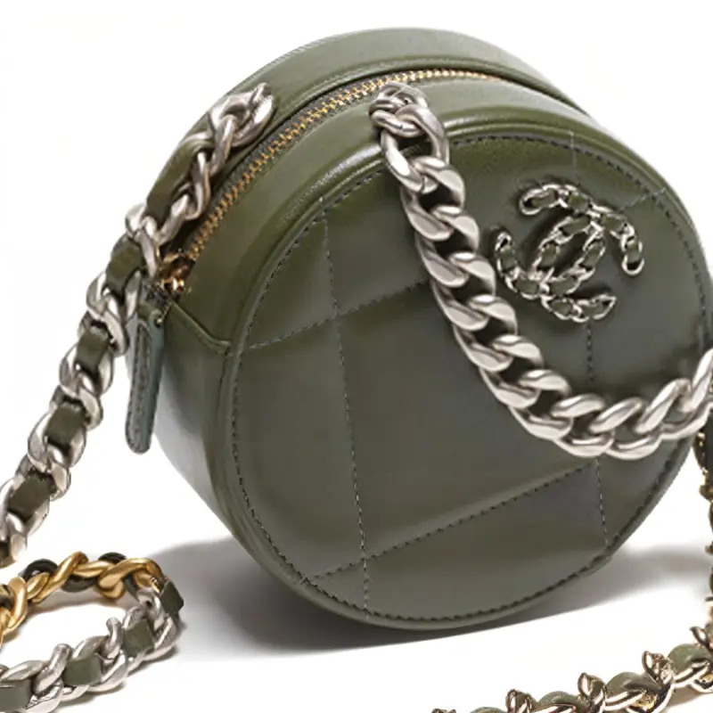 CHANEL 19Bag Lambskin Metal Evening Bag, Round Bag, Clutch, Shoulder Bag, Crossbody Bag Women's Khaki-4