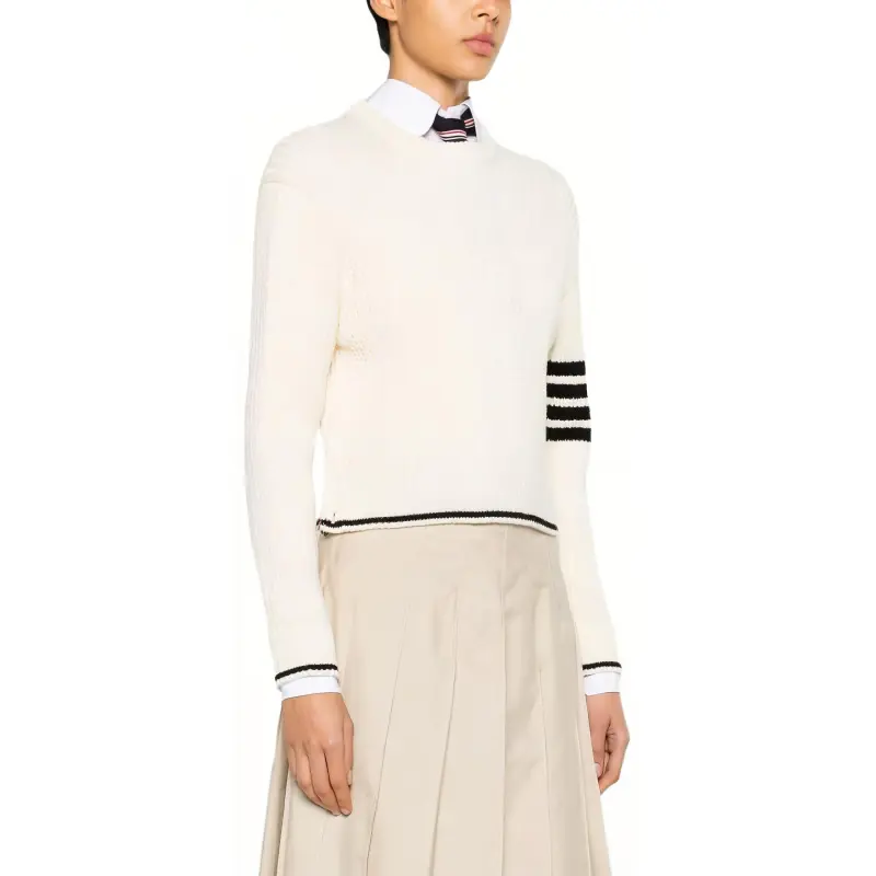 THOM BROWNE 4 Bar Stripes Crewneck Cable Knitted Jumper-2