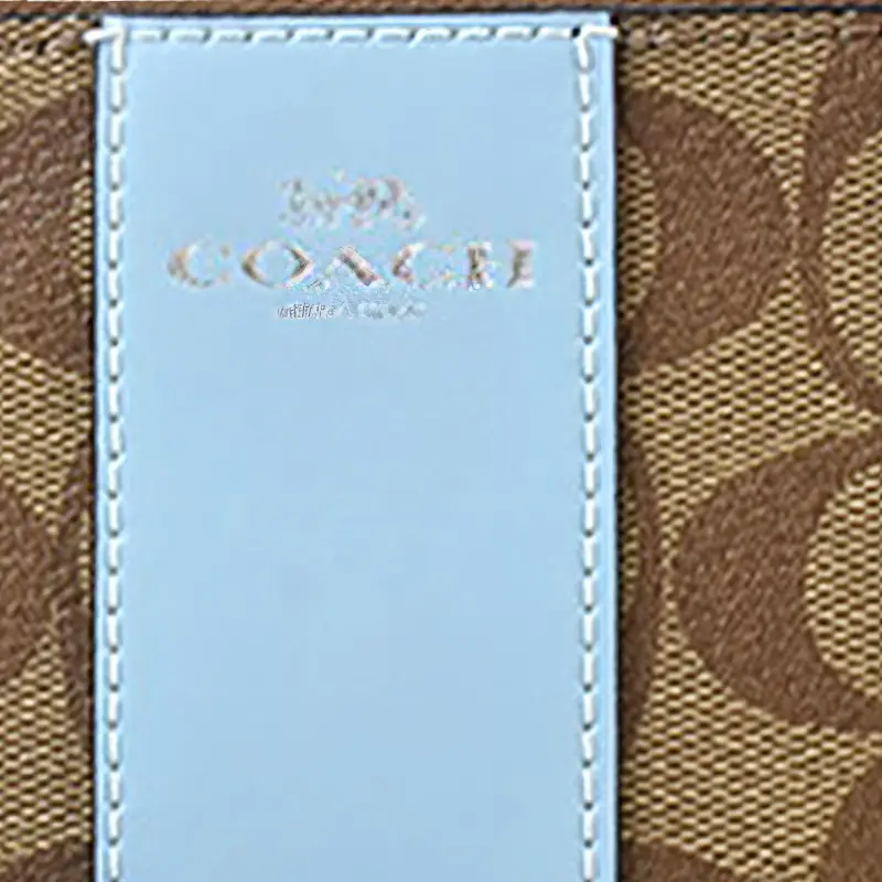 COACH Corner Zip Leather Card Holder Wallet Clutches Wrist Bags Medium Size Women's #Brown Multicolor Sky#-4