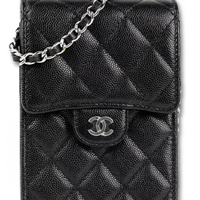CHANEL 21K Winter Leather Crossbody Cell Phone Pouch Women's Black-3