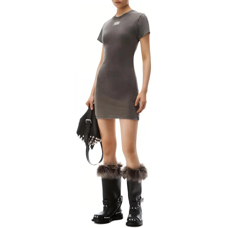 T By Alexander Wang Shrunken Tee Mini Blade Logo Dress Washed Cedar-2