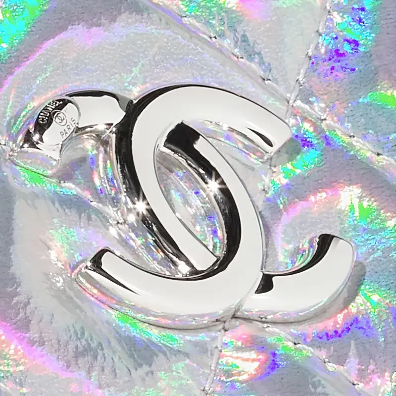 CHANEL Iridescent Mirror Finish Goatskin Crossbody Bag, Shoulder Bag Women's Silver-3