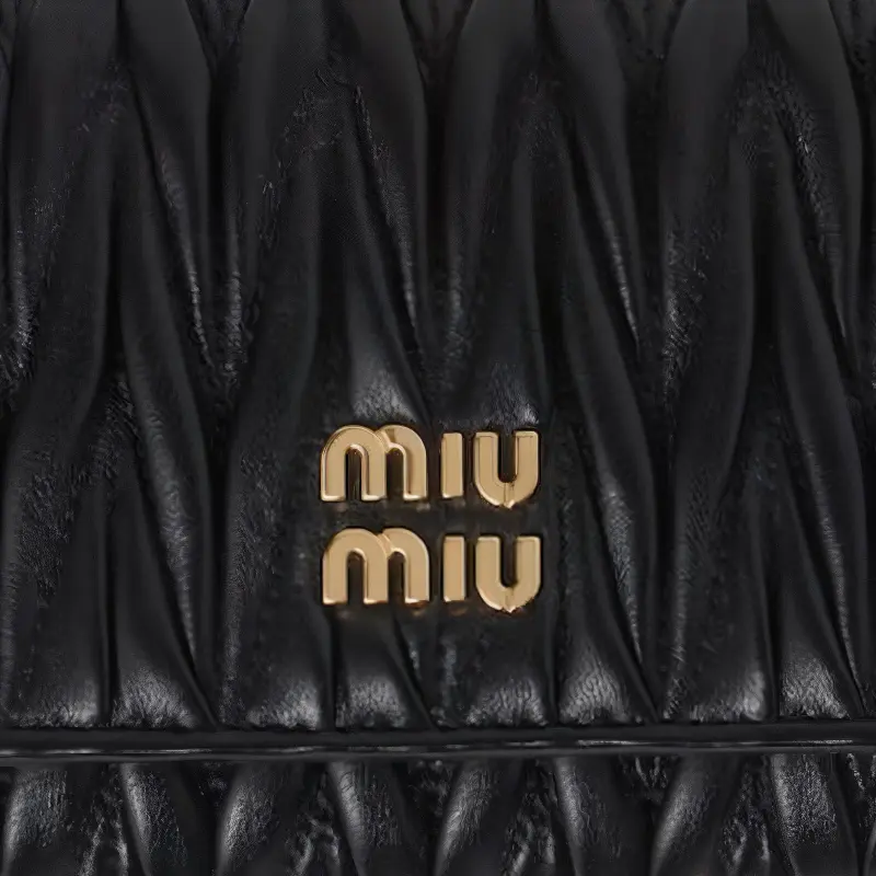 MIU MIU Matelassé Leather Wallet Trumpets Women's Black-4