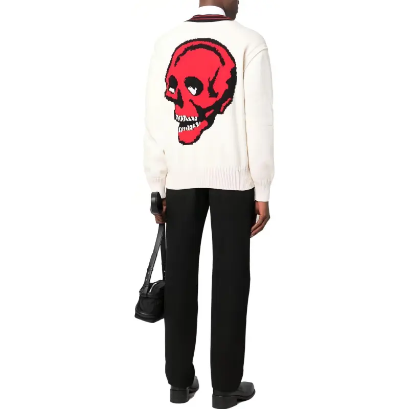 Alexander McQueen Skull Intarsia V Neck Cardigan-3