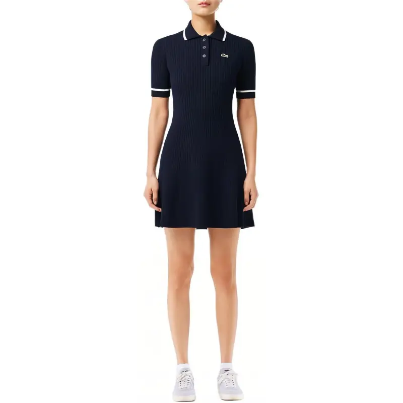LACOSTE Short-Sleeved Dresses Women's Marine Blue/White-1