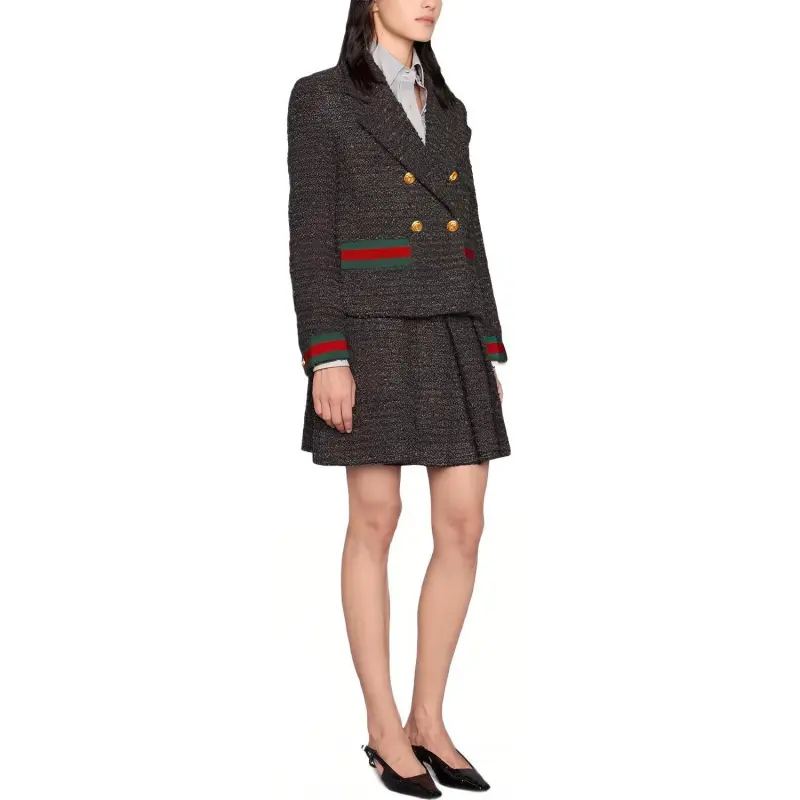 GUCCI Tweed Flared Mini Skirt Black-1