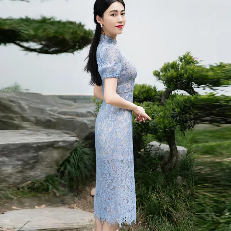 Shimiko Cheongsams Women's Blue Bridge Smoke Cloud-3