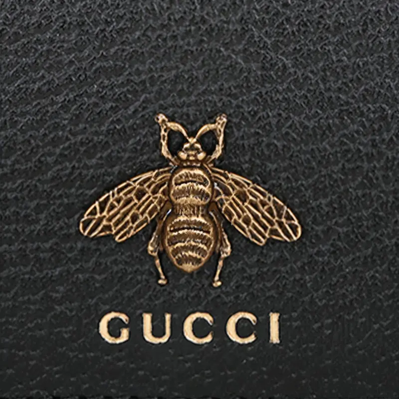 GUCCI Animalier Series Leather Card Holder Unisex Black-4