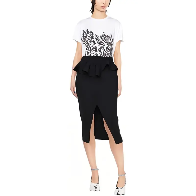 Alexander McQueen Ruffle Detailed Slit Midi Skirt-1