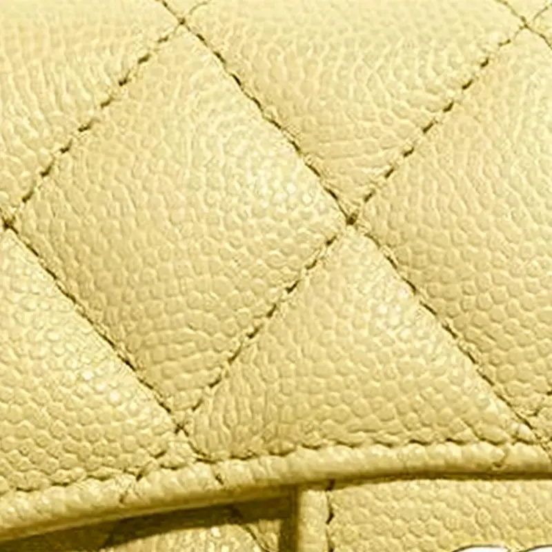 CHANEL Grain Embossed Cow Leather Coin Purse, Wallet, Card Holder Trumpets Women's Yellow-3