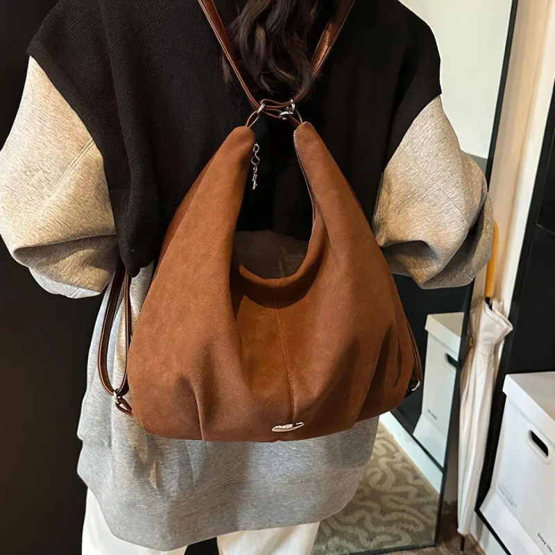 ERANGBEAR PU Double Shoulder Bag, Crossbody Bag Women's Black Coffee Brown Khaki-4