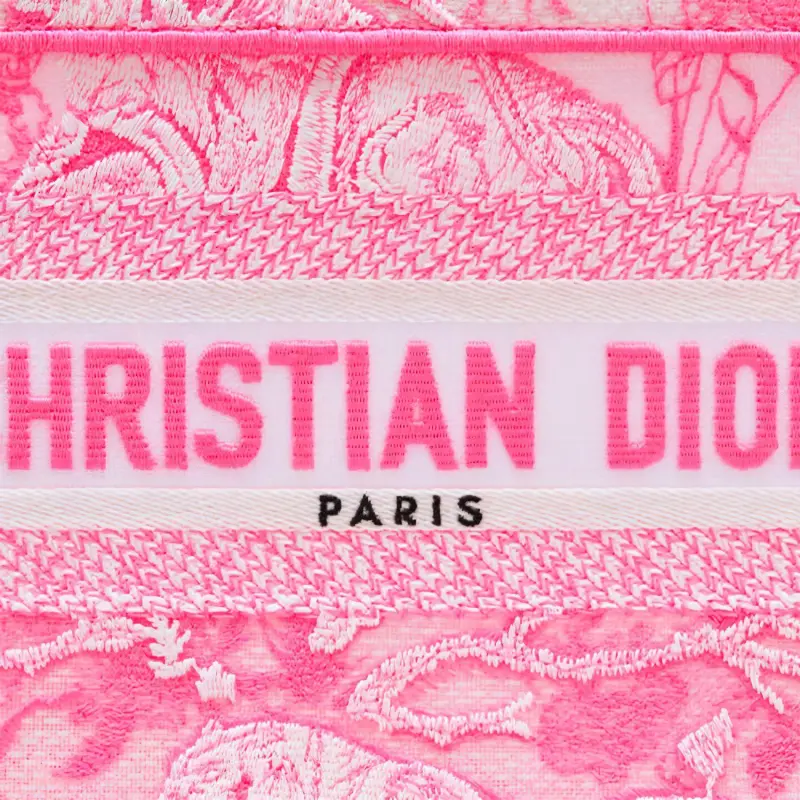 DIOR BookTote Canvas Tote Shoulder Bag Crossbody Bag Handbag Mini Women's Neon Pink-4