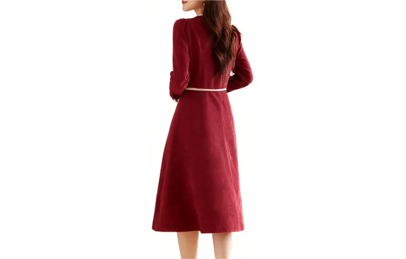 Still Quiet Long Sleeved Dresses Women's Red-1