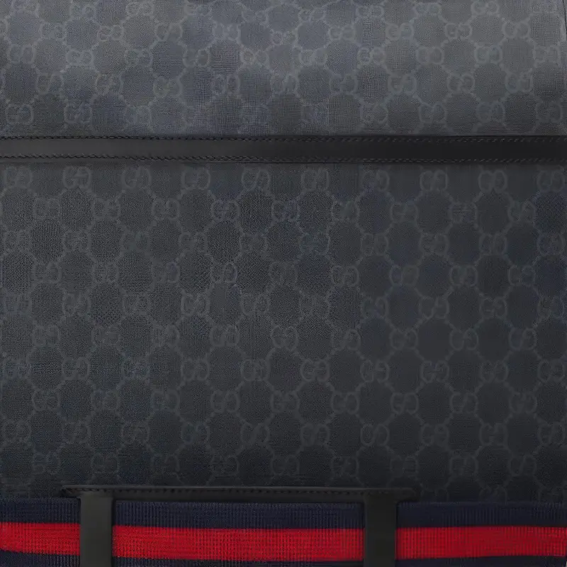 GUCCI Canvas With Leather Messenger Bag, Shoulder Bag, Crossbody Bag Men's Gray Black-4