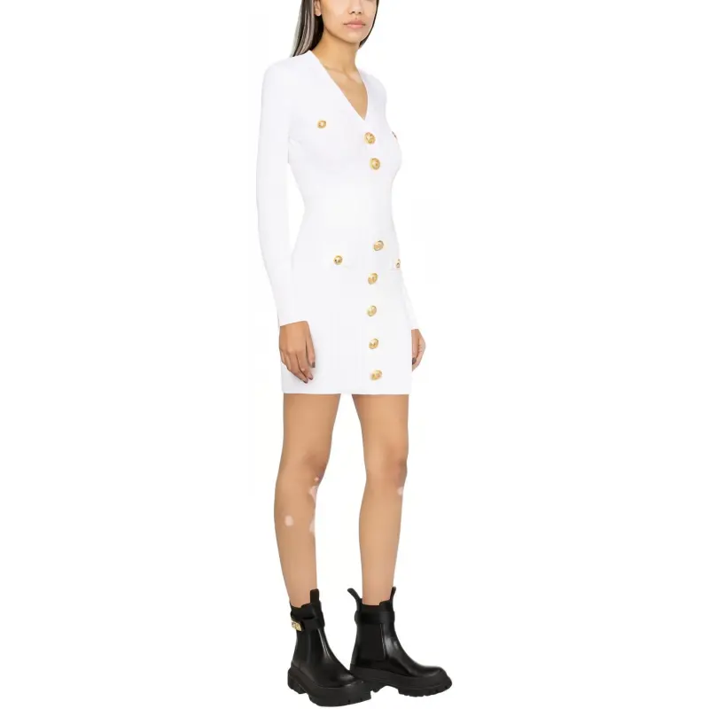 BALMAIN Button Embellished Fine Knit Dress-4