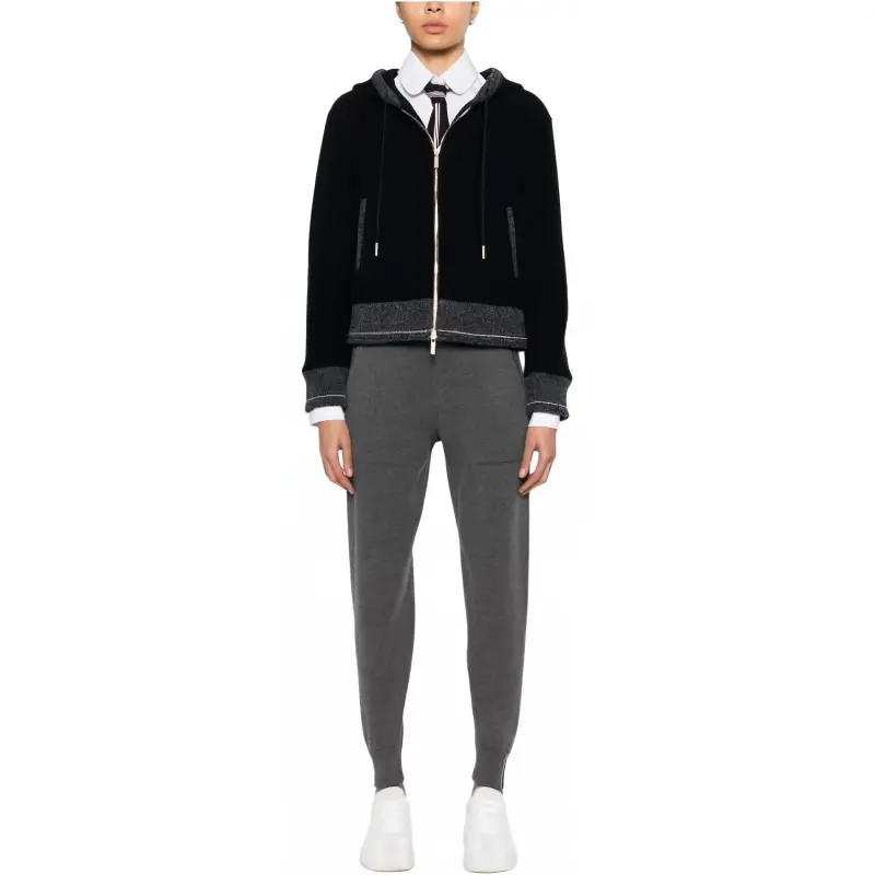 THOM BROWNE Fleece Drawstring Zipped Cardigan-1