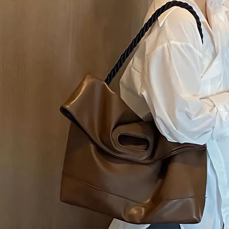 Aini Rabbit Polyester Pu Tote Shoulder Bag, Crossbody Bag Unisex Black/Leather Black/Leather Brown-8