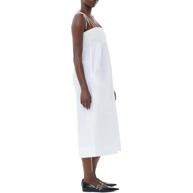 GANNI Square Neck Poplin String Midi Dress-3