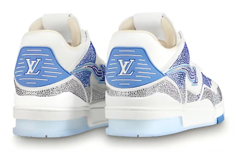 LOUIS VUITTON Trainer Sneakers 'White With Shiny Grey Blue Crystals'-3